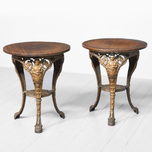 Pair of Britannia Pattern Cast Iron Pub Tables