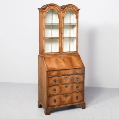 George II Style Figured Walnut Bureau Bookcase