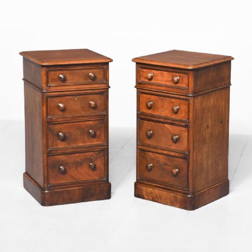Pair of Mid-victorian Mahogany 4-Drawer Bedside Lockers