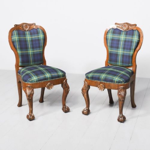 Pair of Padded Back Walnut Chairs
