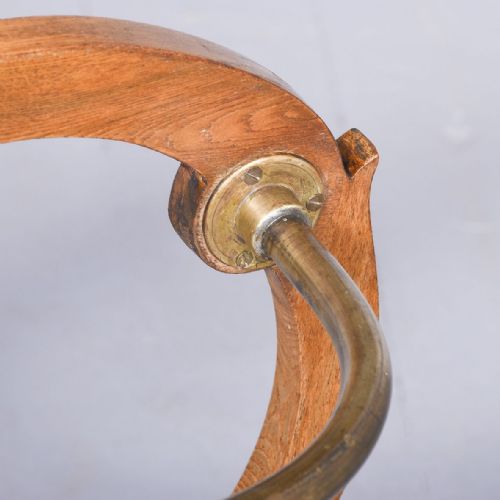 ART NOUVEAU BRASS AND OAK STICK STAND - ADDITIONAL PHOTO 2