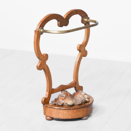 ART NOUVEAU BRASS AND OAK STICK STAND - ADDITIONAL PHOTO 5