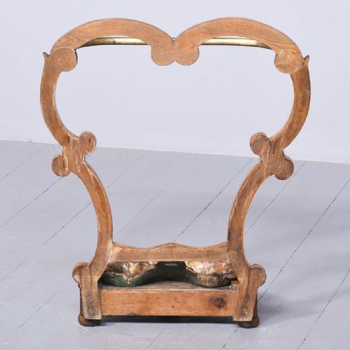 ART NOUVEAU BRASS AND OAK STICK STAND - ADDITIONAL PHOTO 6