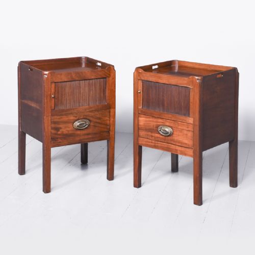 Matched Pair of Original George III Tambour Front Tray Top Commodes