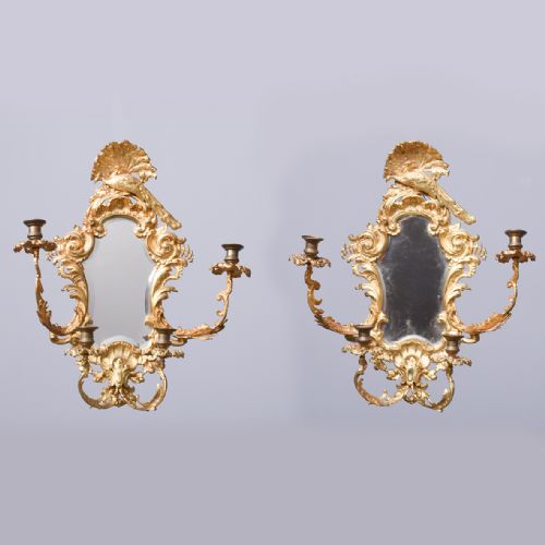 Exceptional Pair of Ormolu (Gilded Bronze) Mirrored Wall Sconces