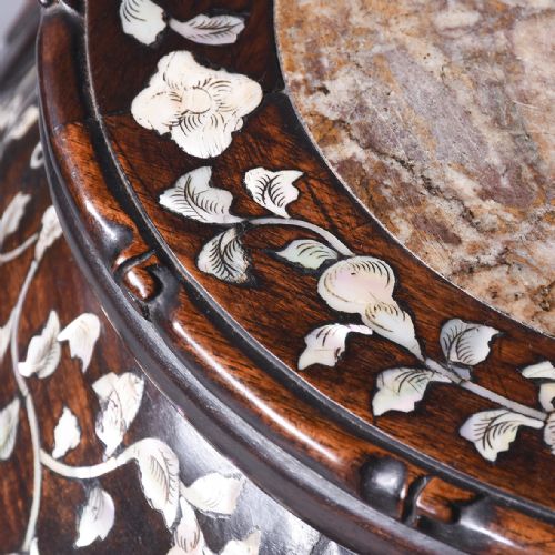 RARE PAIR OF CHINESE TALL MOTHEROFPEARL INLAID HONGMU PLANT STANDS - ADDITIONAL PHOTO 1