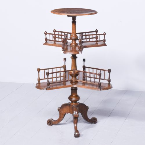 Rare Design Victorian Burr Walnut Revolving Whatnot