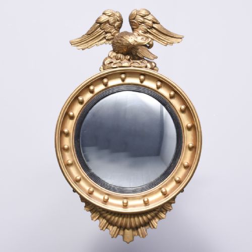 Original Regency Carved Giltwood Convex Mirror