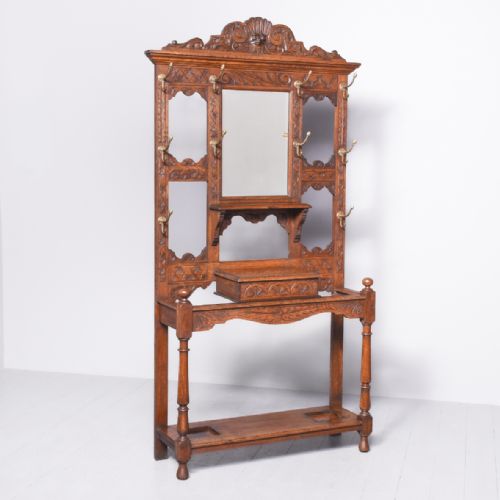 Mid Victorian Carved Oak Green Man Hall Stand