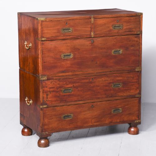 Two-part Mid-victorian English Mahogany Military Chest