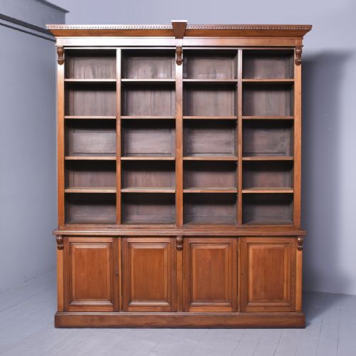 Large Walnut Breakfront Open Bookcase