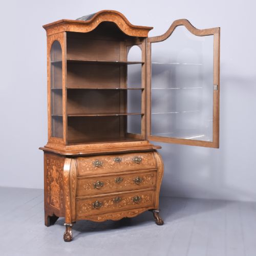 DUTCH MARQUETRY INLAID WALNUT BOOKCASE OR DISPLAY CABINET ON CHEST - ADDITIONAL PHOTO 11
