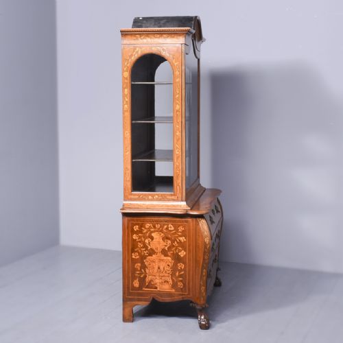 DUTCH MARQUETRY INLAID WALNUT BOOKCASE OR DISPLAY CABINET ON CHEST - ADDITIONAL PHOTO 14