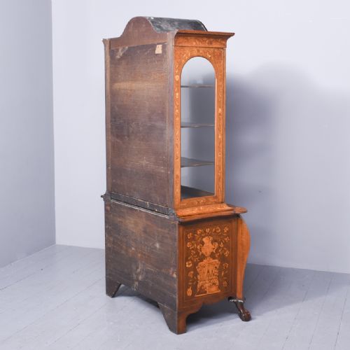 DUTCH MARQUETRY INLAID WALNUT BOOKCASE OR DISPLAY CABINET ON CHEST - ADDITIONAL PHOTO 16