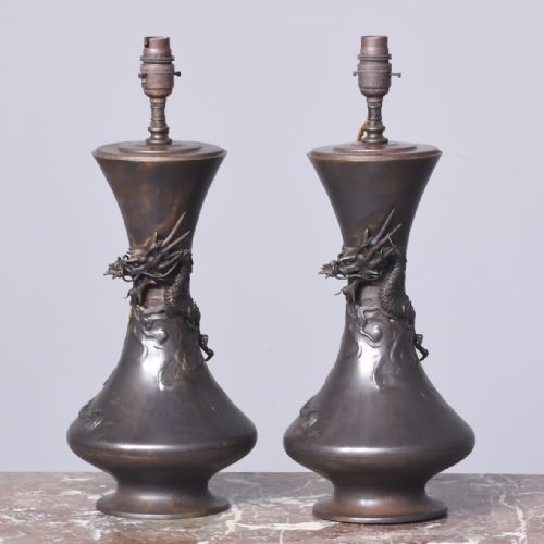 Pair of Bronze Meiji Period Lamps