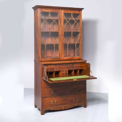 GEORGE III INLAID MAHOGANY SECRETAIRE BOOKCASE IN PRISTINE ORIGINAL CONDITION - ADDITIONAL PHOTO 5