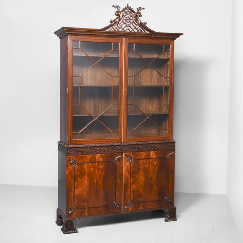 Carved Mahogany Chippendale-style Glazed Cabinet Bookcase