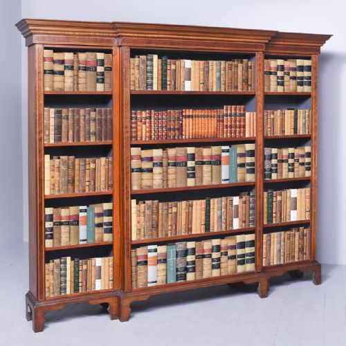 Quality Late 19th Century Inlaid Mahogany Breakfront Open Bookcase