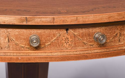 MAHOGANY AND INLAID DRUM TABLE STAMPED JAMES SCHOOLBRED CO - ADDITIONAL PHOTO 1