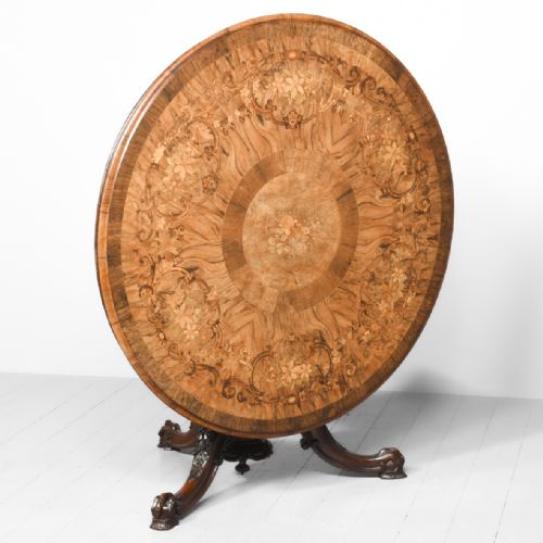 Mid Victorian Floral Marquetry Walnut & Rosewood Circular Breakfast Table