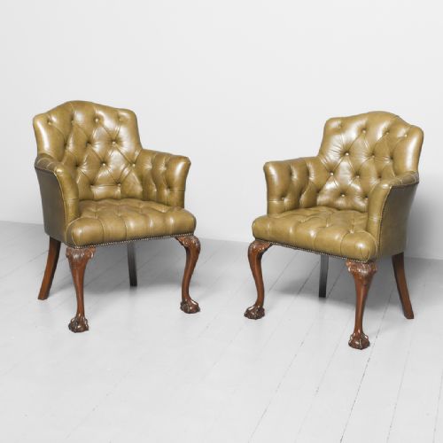 A Quality Pair of Traditionally Upholstered Mahogany Library Chairs
