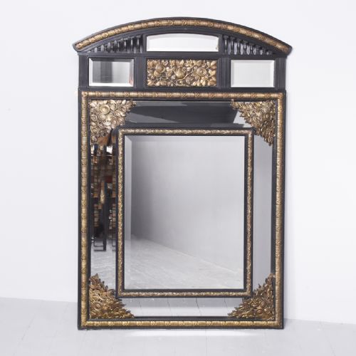 Large Pierced Brass and Ebonized Flemish Mirror