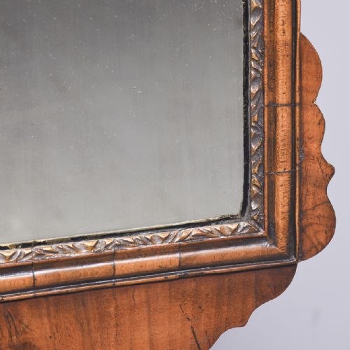 GEORGE I STYLE GILDED WALNUT WALL MIRROR WITH INSET HANDPAINTED FOLIATE PANEL - ADDITIONAL PHOTO 4
