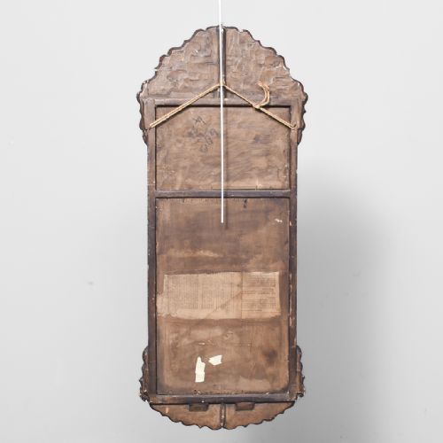 GEORGE I STYLE GILDED WALNUT WALL MIRROR WITH INSET HANDPAINTED FOLIATE PANEL - ADDITIONAL PHOTO 5