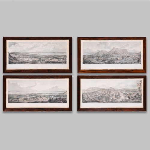 Set of Four Hand-tinted, Rosewood Framed Panoramic Views of the City of Edinburgh (1823) After Lady Elton