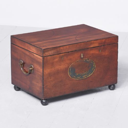 Rare Neat-sized Ebony-inlaid George III Mahogany Trunk