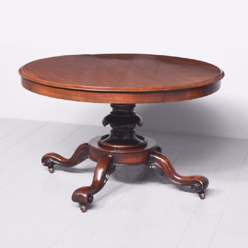 Rare Early Victorian Pedestal Mahogany Extending Dining Table