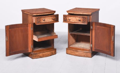 EXCEPTIONAL PAIR OF LARGE BURR WALNUT BOWFRONT BEDSIDE LOCKERS - ADDITIONAL PHOTO 6