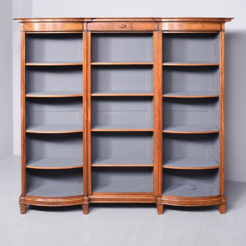 Late 19th Century Sheraton-style Inlaid Satinwood Shaped-front Open Bookcase