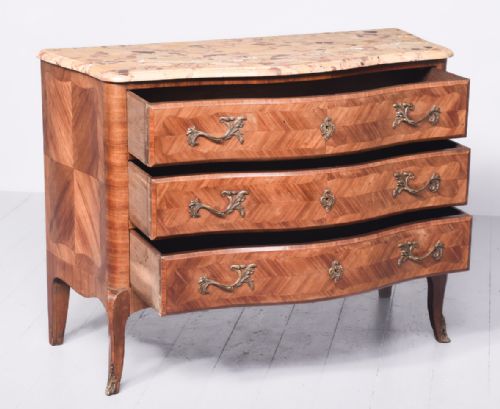 ATTRACTIVE FRENCH SCAGIOLA MARBLE TOP KINGWOOD COMMODE - ADDITIONAL PHOTO 9