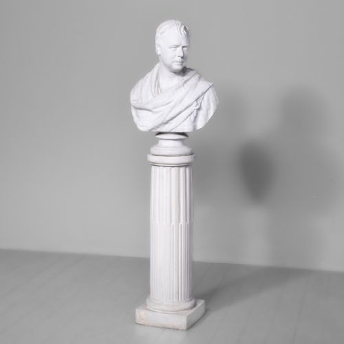 Impressive Neo-classical Style Plaster Bust of Sir Walter Scott on Fluted Stand