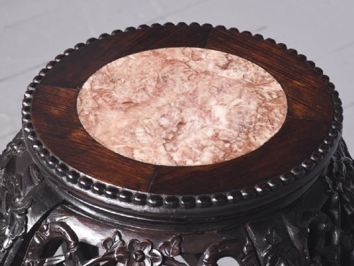 CARVED HARDWOOD AND MARBLE INSET CHINESE PLANT STAND QING DYNASTY - ADDITIONAL PHOTO 1