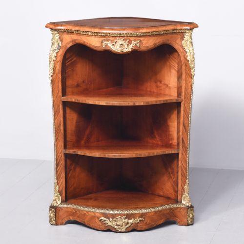Inlaid Kingwood, Victorian, Ormolu Mounted Open Corner Cupboard
