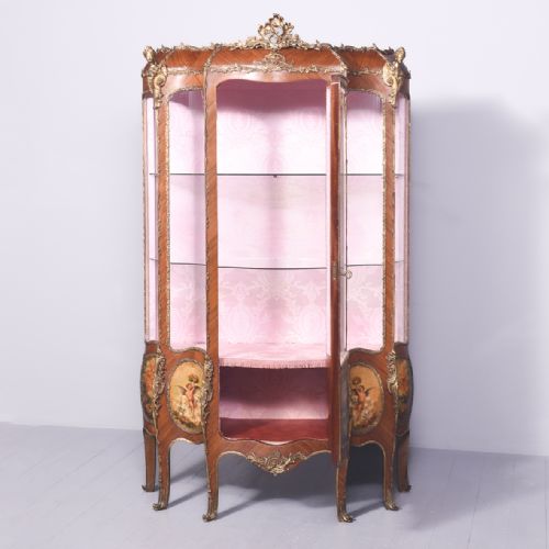 EXHIBITION QUALITY LARGE ORMOLU MOUNTED LOUIS XVI STYLE KINGWOOD AND VERNIS MARTIN VITRINE - ADDITIONAL PHOTO 11