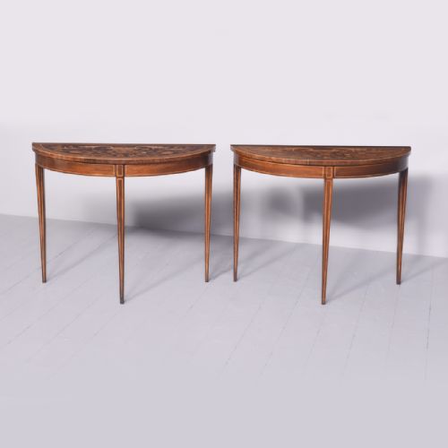 Pair of Narrow Demi-lune Inlaid Side Tables