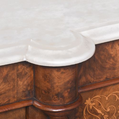 MARQUETRY INLAID MARBLETOP MIRRORBACK VICTORIAN FIGURED WALNUT SIDEBOARDCREDENZA - ADDITIONAL PHOTO 3