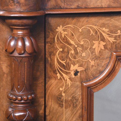 MARQUETRY INLAID MARBLETOP MIRRORBACK VICTORIAN FIGURED WALNUT SIDEBOARDCREDENZA - ADDITIONAL PHOTO 6
