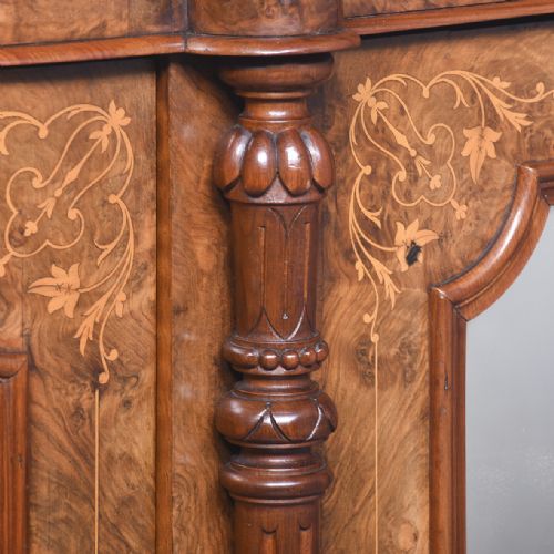 MARQUETRY INLAID MARBLETOP MIRRORBACK VICTORIAN FIGURED WALNUT SIDEBOARDCREDENZA - ADDITIONAL PHOTO 8