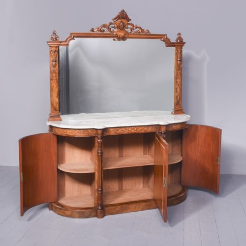 MARQUETRY INLAID MARBLETOP MIRRORBACK VICTORIAN FIGURED WALNUT SIDEBOARDCREDENZA - ADDITIONAL PHOTO 10