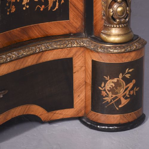SERPENTINE FRONTED MARBLE TOPPED MARQUETRY AND BRASS INLAID CABINET - ADDITIONAL PHOTO 2