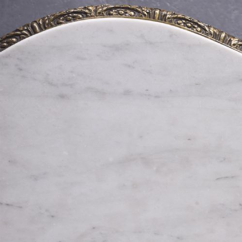 SERPENTINE FRONTED MARBLE TOPPED MARQUETRY AND BRASS INLAID CABINET - ADDITIONAL PHOTO 7