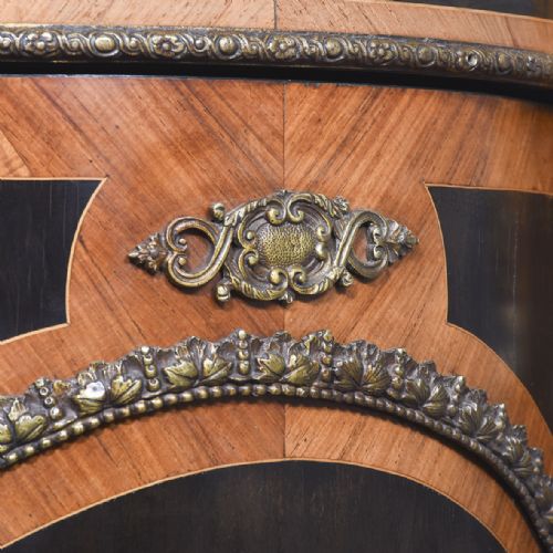 SERPENTINE FRONTED MARBLE TOPPED MARQUETRY AND BRASS INLAID CABINET - ADDITIONAL PHOTO 10