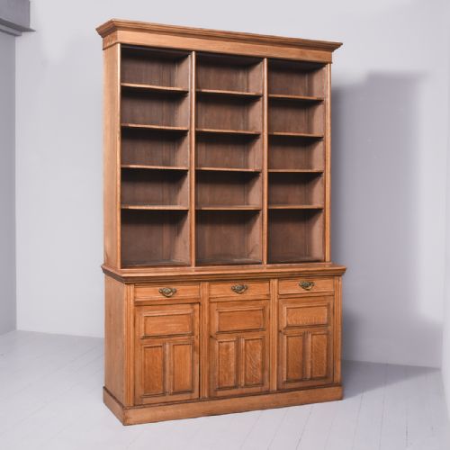 Late Victorian 3-Section Oak Open Bookcase