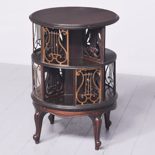 Circular Mahogany and Brass Revolving Bookcase