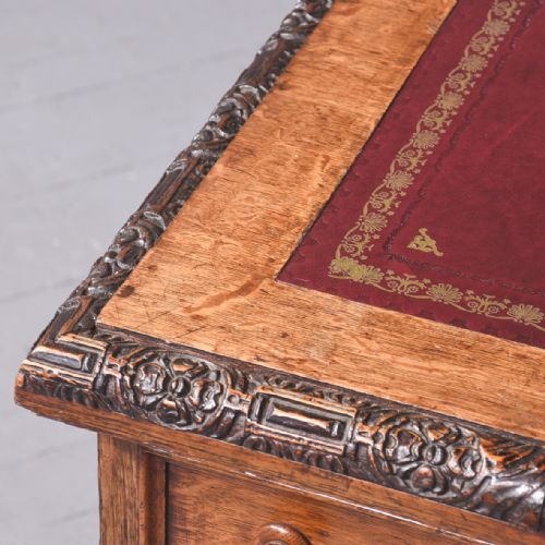 CARVED OAK DESK BY DRUCE CO LONDON - ADDITIONAL PHOTO 1