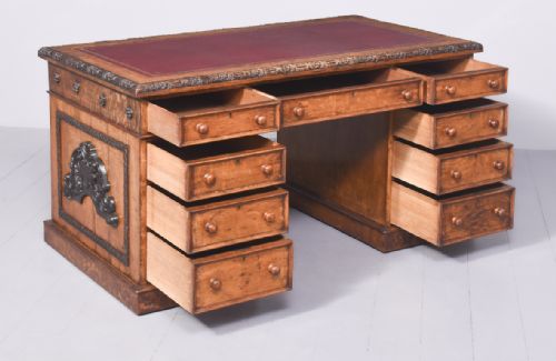 CARVED OAK DESK BY DRUCE CO LONDON - ADDITIONAL PHOTO 7